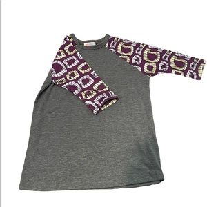 NWT LuLaRoe kids Sloan size 6 - grey with purple sleeves with vampire teeth
